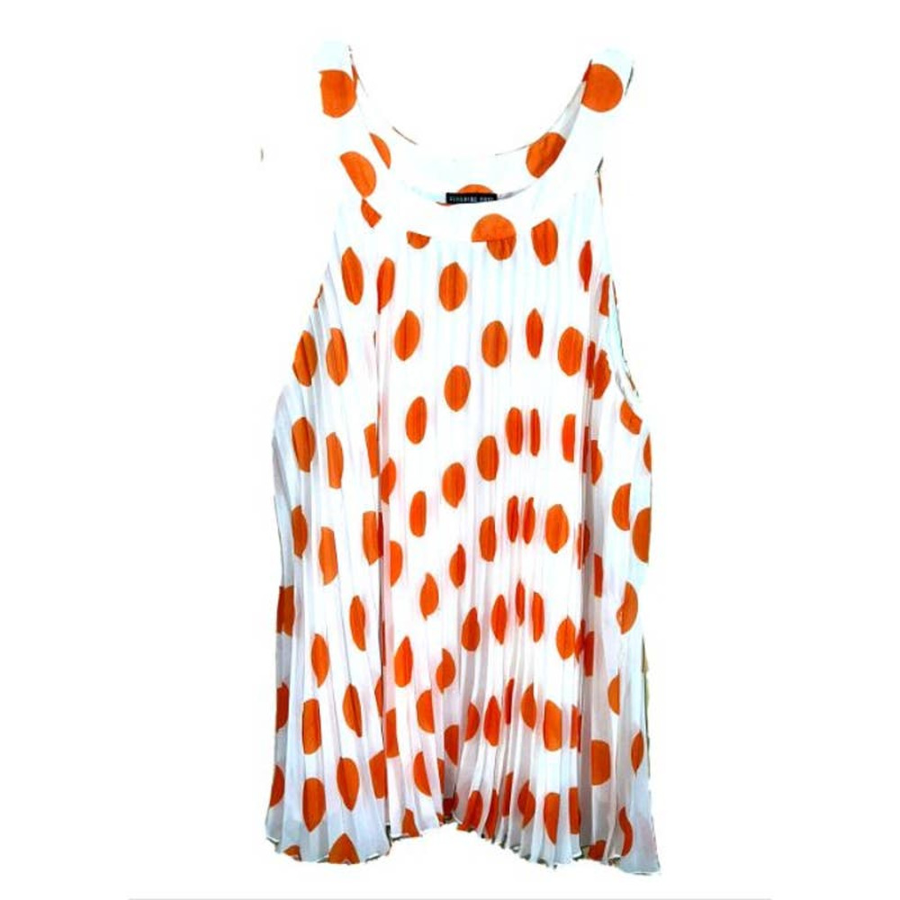 Adorable Goddess Plus 22W Swing TANK TOP Orange Dot Accordion Pleat 3X NEW